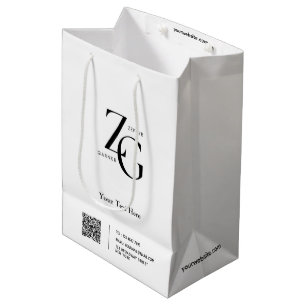 Sac Cadeau Moyen Logo personnalisé élégant   Code QR Blanc commerci