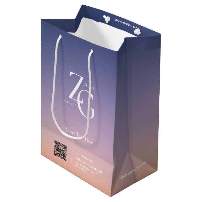 Sac Cadeau Moyen Logo personnalisé élégant | Entreprise de code QR (Devant Angle)