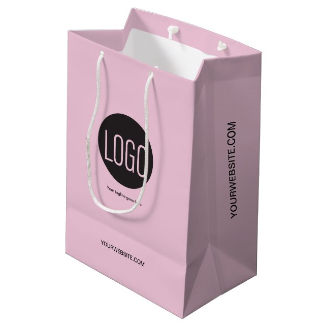 Sac Cadeau Moyen Logo personnalisé rose Site d'affaires (Dos Angle)