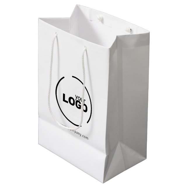 Sac Cadeau Moyen Logo Professionnel Moderne Entreprise Blanc (Devant Angle)