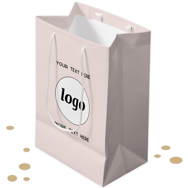 Sac Cadeau Moyen Logo Promotionnel Marque d'entreprise Blush Pink (Logo with custom text business branding promotional product, packaging or gift bag)