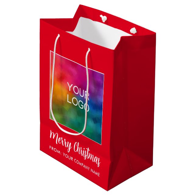 Sac Cadeau Moyen Logo promotionnel moderne élégant de Joyeux Noël (Devant Angle)