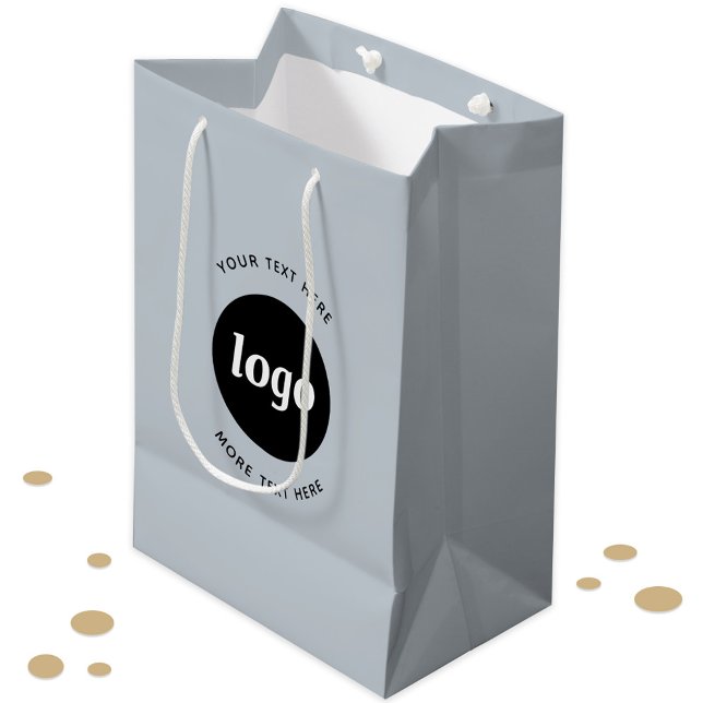 Sac Cadeau Moyen Logo Simple Avec Bleu Entreprise Texte (Logo with custom text light dusty powder blue business promotional branded gift bag)