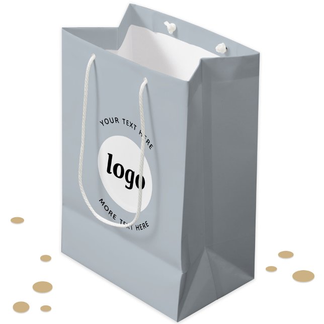 Sac Cadeau Moyen Logo Simple Avec Bleu Entreprise Texte (Logo and custom text professional business promotional gift bag or packaging)