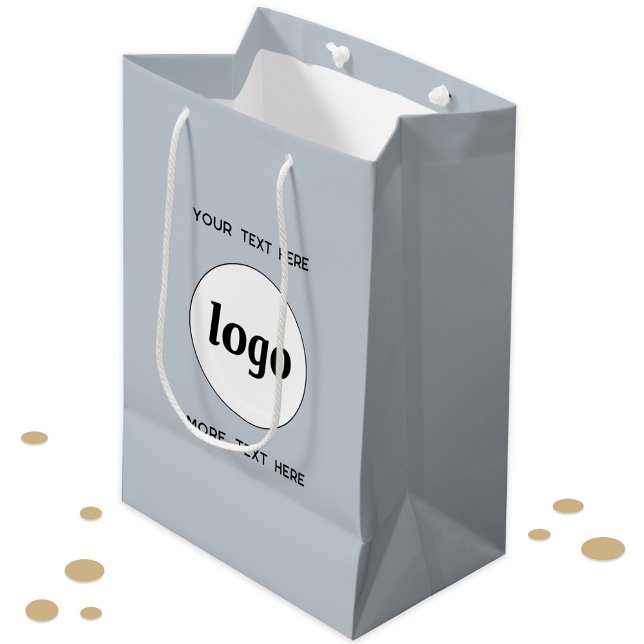 Sac Cadeau Moyen Logo Simple Avec Bleu Entreprise Texte (Simple logo and custom text promotional business branding gift or product bag)