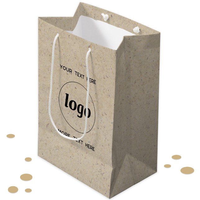 Sac Cadeau Moyen Logo simple Texte Marque d'entreprise Papier Brown (Simple logo and custom text promotional business branding gift or product bag)