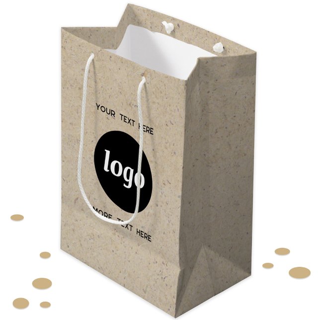 Sac Cadeau Moyen Logo simple Texte Marque d'entreprise Papier Brown (Simple logo and custom text promotional business branding gift or product bag)