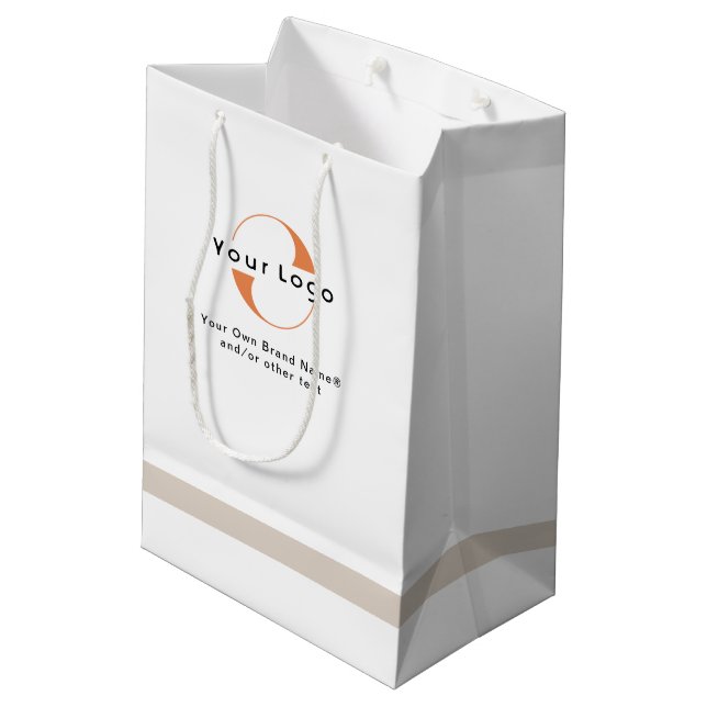 Sac Cadeau Moyen Logo sur White & Tan, Black Text Company Business  (Dos Angle)