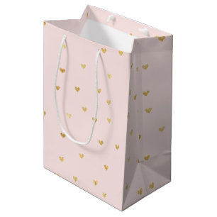 Sac Cadeau Moyen L'or rougissent de petits coeurs roses