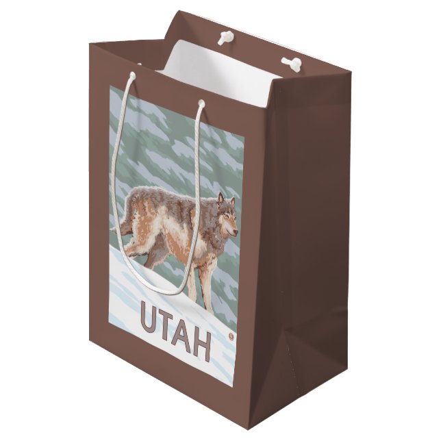 Sac Cadeau Moyen Loup gris StandingUtah (Devant Angle)