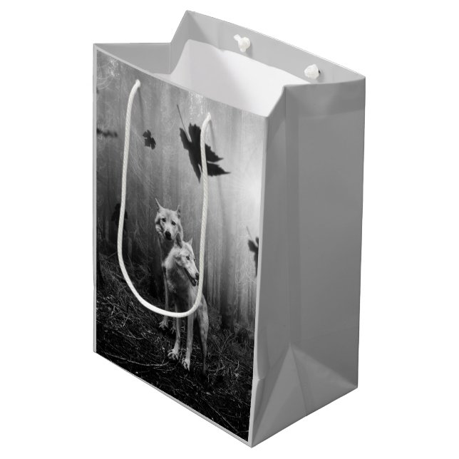 Sac Cadeau Moyen Loups merveilleux Noir et Blanc Leaf nous seul (Devant Angle)