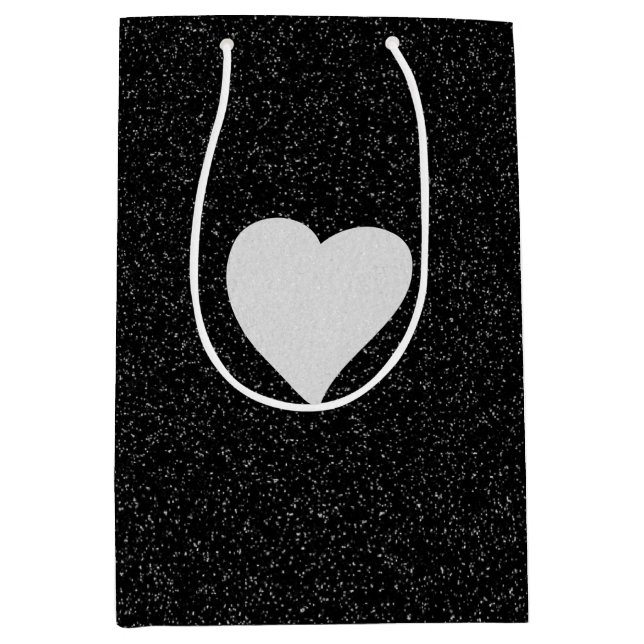 Sac Cadeau Moyen Love Heart White Parties scintillant Valentine's (Devant)