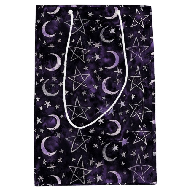 Sac Cadeau Moyen Lune gothique occulte et pentagrammes (Devant)