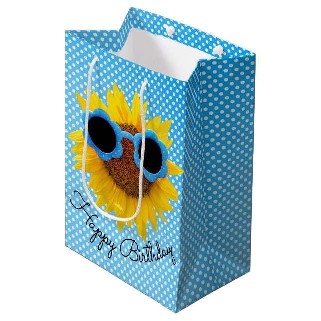 Sac Cadeau Moyen Lunettes de soleil Aqua sur tournesol (Devant Angle)