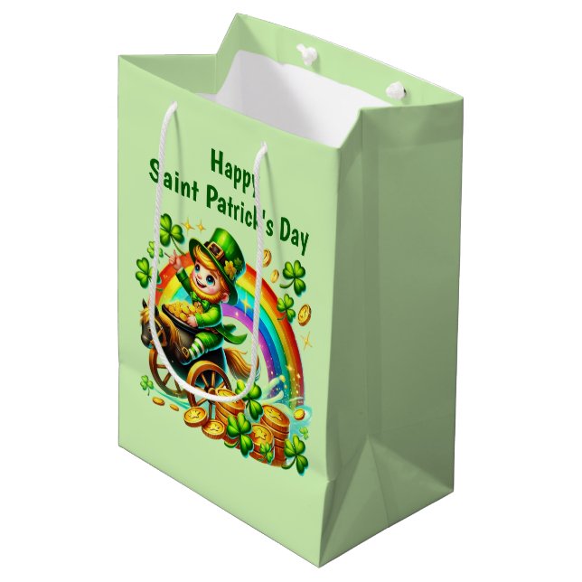 Sac Cadeau Moyen Lutins cool de la Saint-Patrick heureux  (Devant Angle)