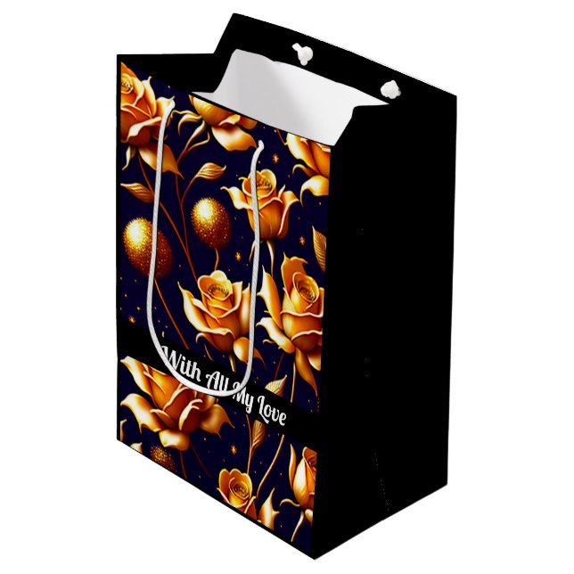 Sac Cadeau Moyen Luxe Gold Boho Rose Collection moderne (Devant Angle)
