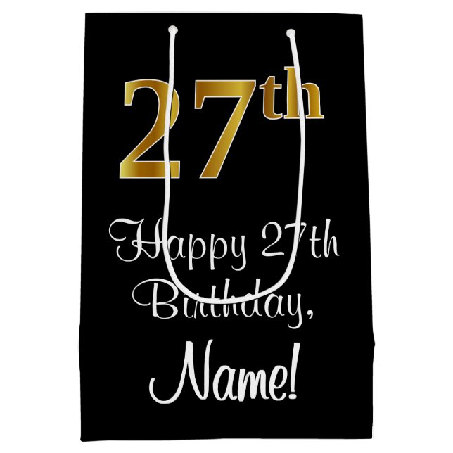 Sac Cadeau Moyen Luxueux, élégant, Faux Gold Look 27e anniversaire (Dos)