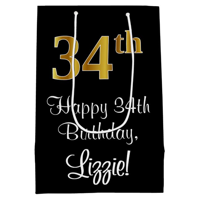 Sac Cadeau Moyen Luxueux, élégant, Faux Gold Look 34e anniversaire (Dos)