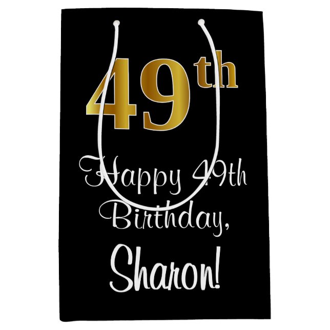 Sac Cadeau Moyen Luxueux, élégant, Faux Gold Look 49e anniversaire (Devant)