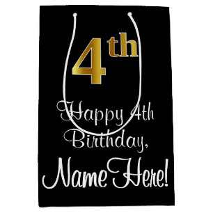 Sac Cadeau Moyen Luxueux, élégant, Faux Gold Look 4ème anniversaire
