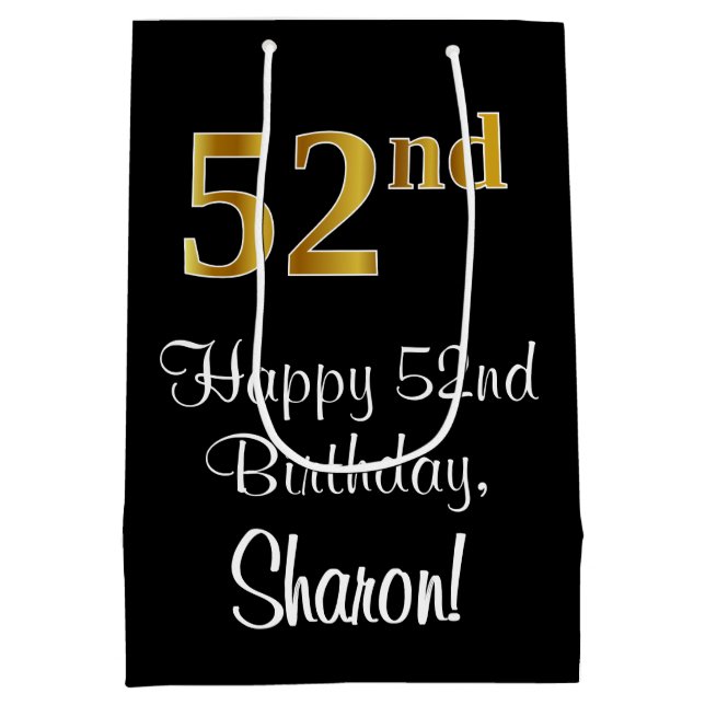 Sac Cadeau Moyen Luxueux, élégant, Faux Gold Look 52e anniversaire (Dos)