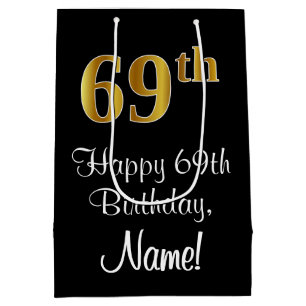Sac Cadeau Moyen Luxueux, élégant, Faux Gold Look 69e anniversaire