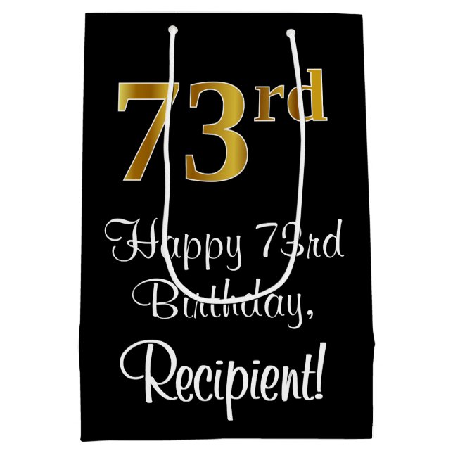 Sac Cadeau Moyen Luxueux, élégant, Faux Gold Look 73e anniversaire (Dos)