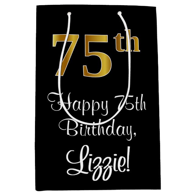 Sac Cadeau Moyen Luxueux, élégant, Faux Gold Look 75e anniversaire (Devant)