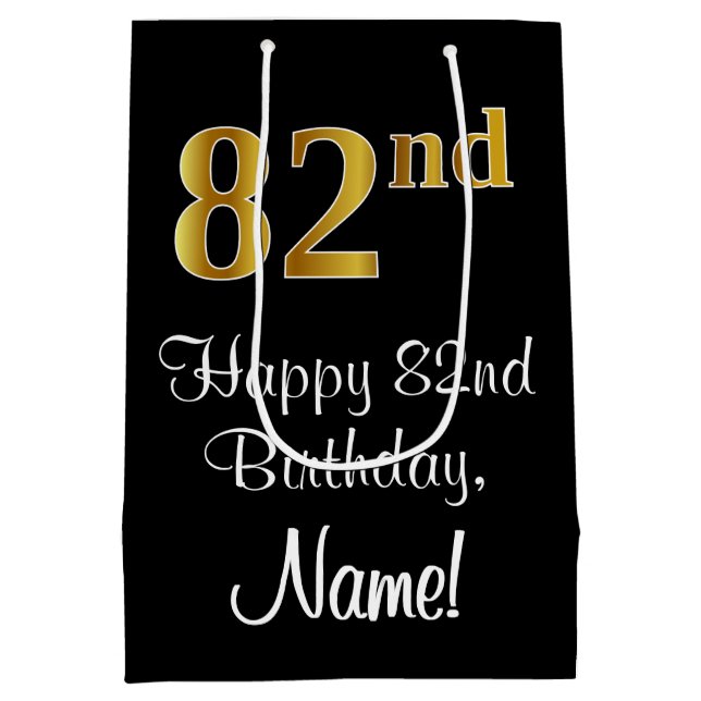 Sac Cadeau Moyen Luxueux, élégant, Faux Gold Look 82e anniversaire (Dos)