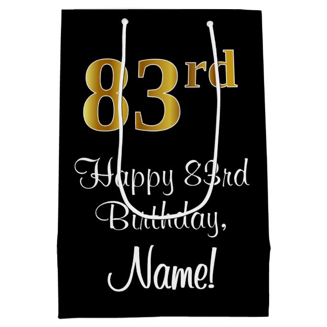 Sac Cadeau Moyen Luxueux, élégant, Faux Gold Look 83e anniversaire (Dos)