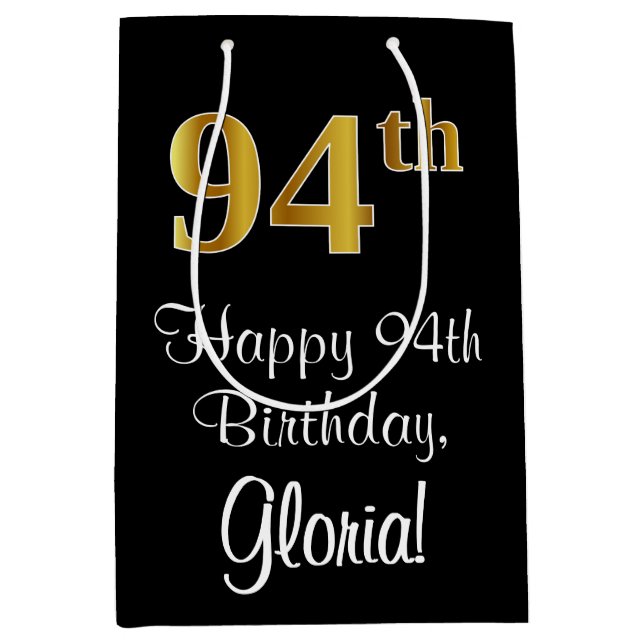 Sac Cadeau Moyen Luxueux, élégant, Faux Gold Look 94e anniversaire (Devant)