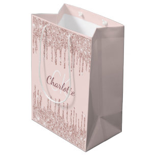 Sac Cadeau Moyen Luxueux monogramme à gouttes de paillettes en or r