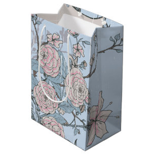 Sac Cadeau Moyen Lys rose asiatique et Roses en bleu