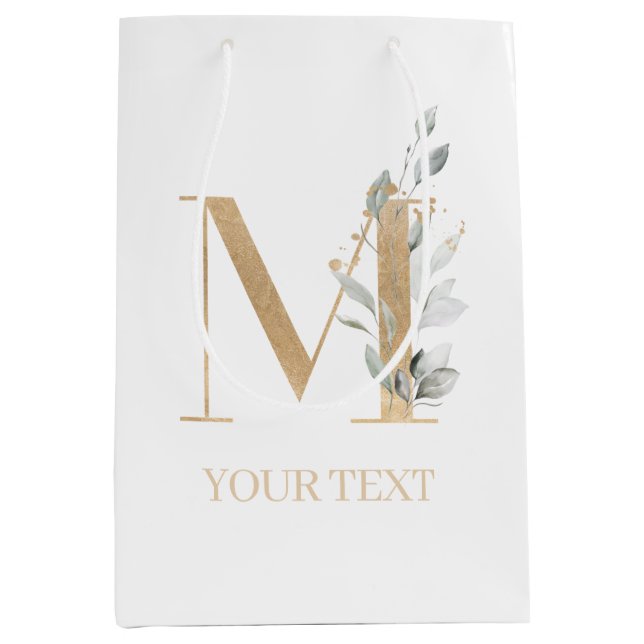 Sac Cadeau Moyen M Monogramme Floral Personnalisé Moyen Cadeau (Devant)