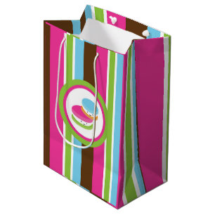 Sac Cadeau Moyen Macarons de boulangerie colorés et mignons rayures