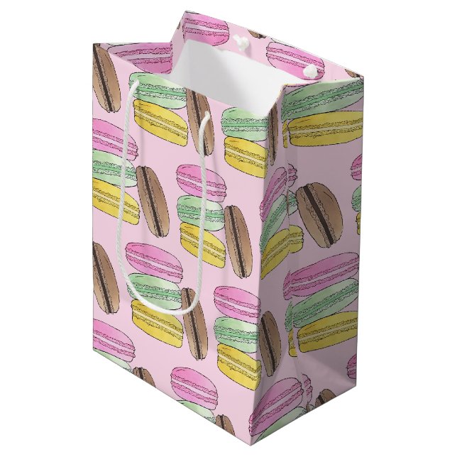 Sac Cadeau Moyen Macarons Pâtisserie Cookies Macarons Pâtisserie (Devant Angle)