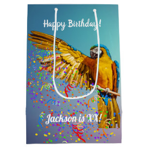 Sac Cadeau Moyen Macaw bleu et jaune lance Confetti
