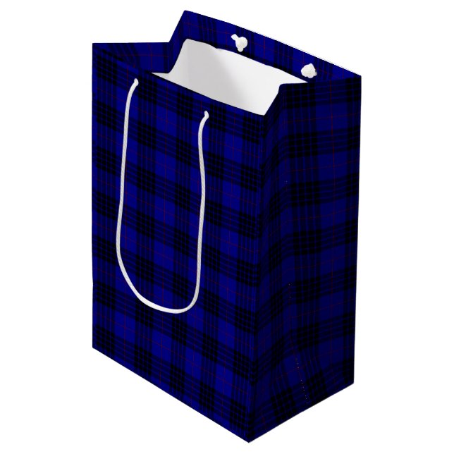 Sac Cadeau Moyen MacKay tartan bleu noir plaid (Devant Angle)