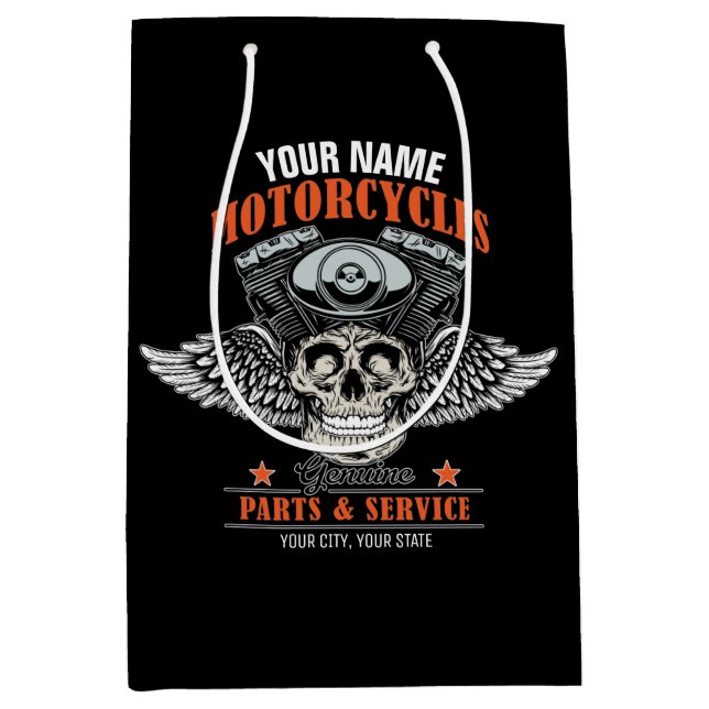 Sac Cadeau Moyen Magasin de moto de crâne volant de motard personna (Devant)