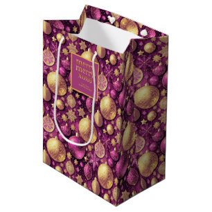 Sac Cadeau Moyen Magenta Gold Merry Motif #31 ID1009