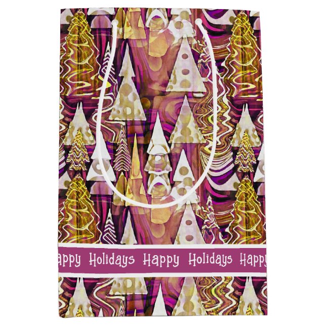 Sac Cadeau Moyen Magenta Gold Noël Joyeux Motif#25 ID1009 (Devant)