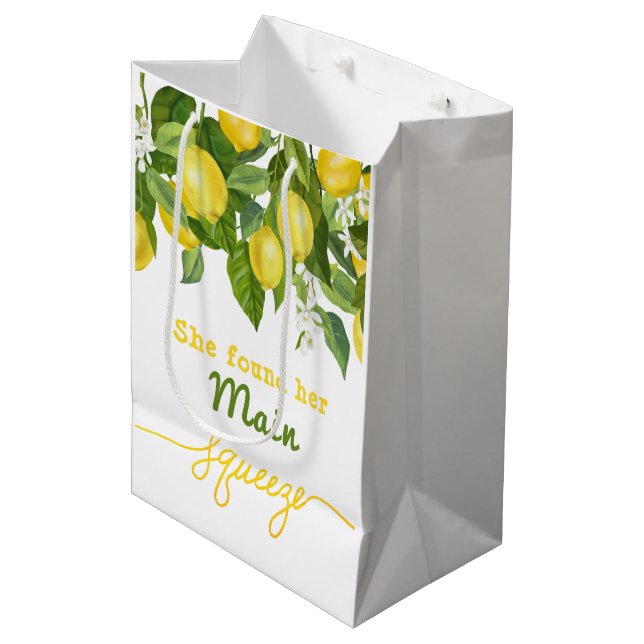 Sac Cadeau Moyen Main Squeeze Lemon Thème Mariage Fête des mariées (Devant Angle)