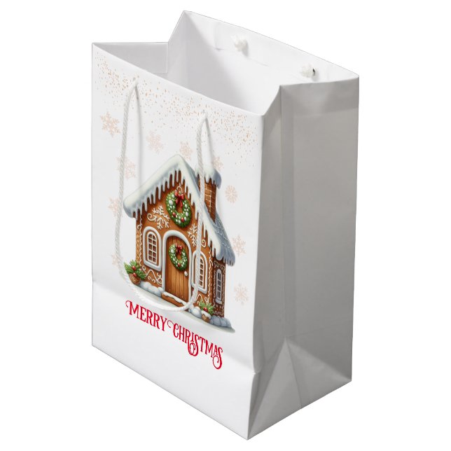 Sac Cadeau Moyen Maison de pain d'épices Noël (Devant Angle)
