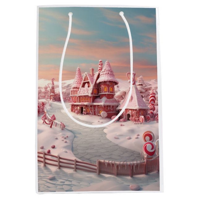 Sac Cadeau Moyen Maison en pain d'épices Imaginaire avec bonbons 4 (Devant)