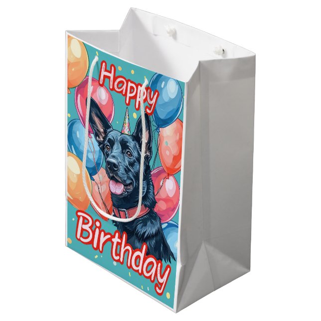 Sac Cadeau Moyen Malinoi belge avec ballons Anniversaire (Devant Angle)