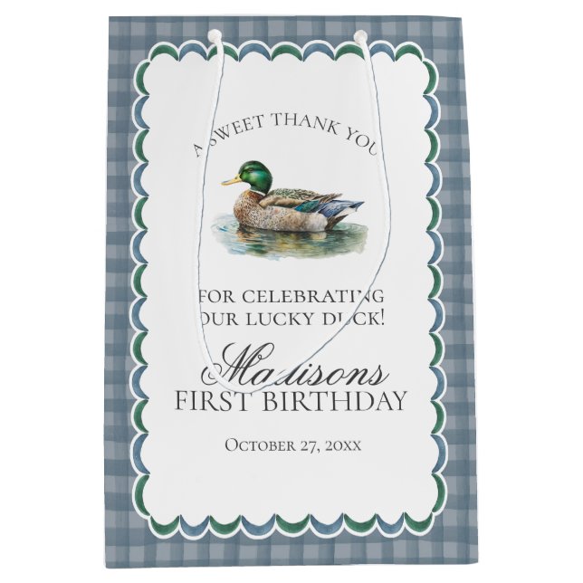 Sac Cadeau Moyen Mallard Duck Hunting Gingham Boy Birthday Favors (Devant)
