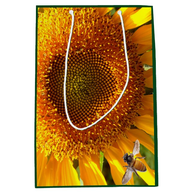Sac Cadeau Moyen Mammouth jaune géant Tournesol et abeille (Devant)