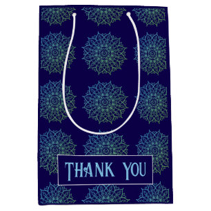 Sac Cadeau Moyen Mandala de remerciement de nom de marque bleu vert