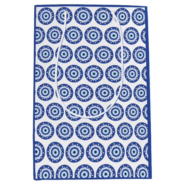 Sac Cadeau Moyen Mandala Grec Mal Eye Motif Bleu Blanc (Devant)