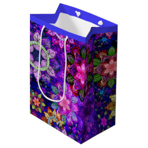 Sac Cadeau Moyen Mandalas de explosion vibrants d'aquarelle -